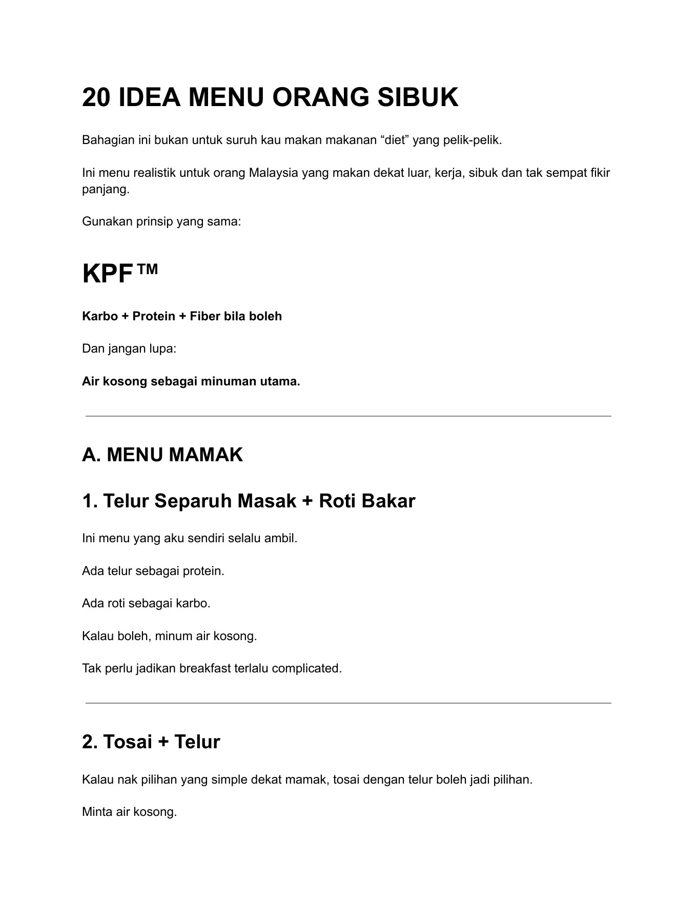 Preview 20 idea menu orang sibuk dalam ebook Kurus Sampai Orang Tegur