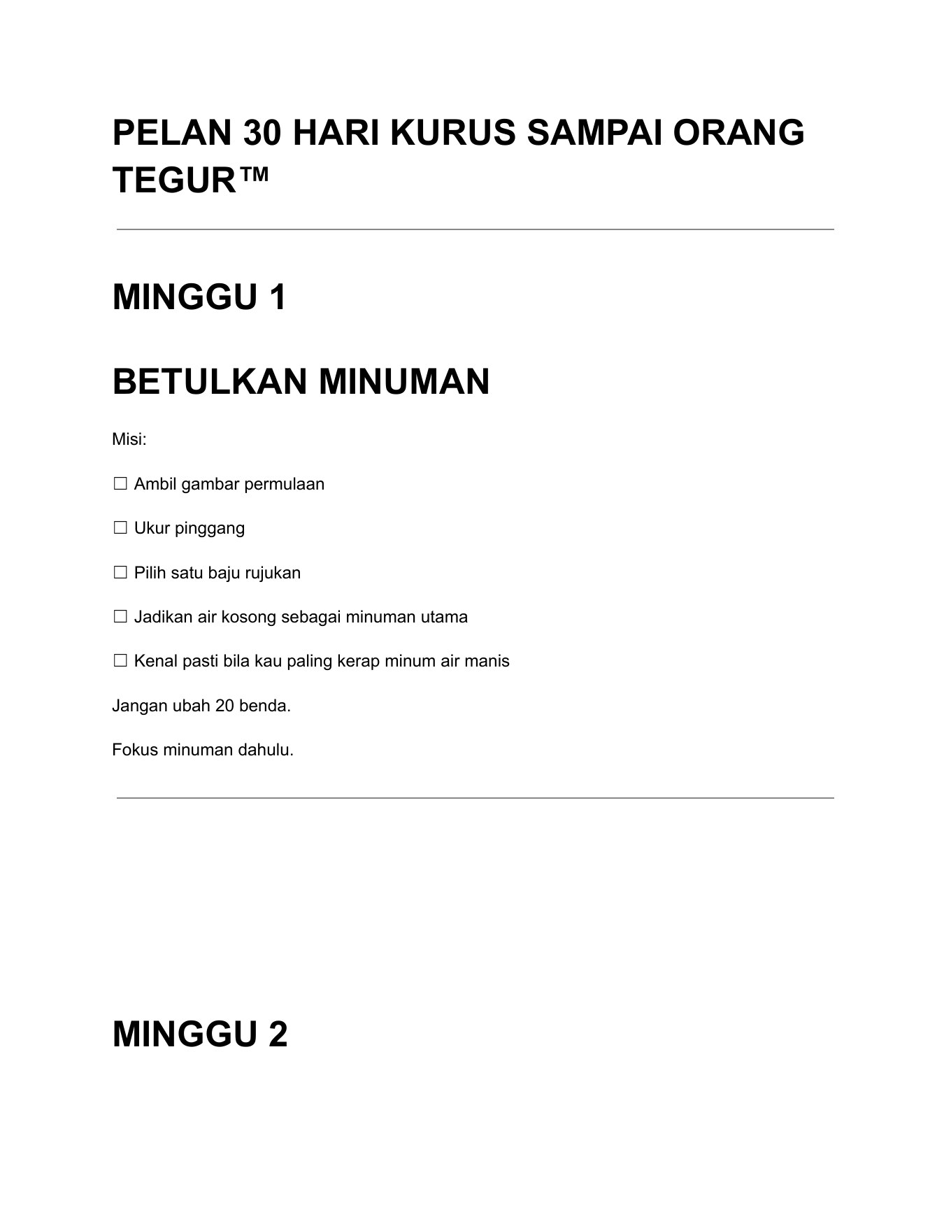 Preview pelan 30 hari dalam ebook Kurus Sampai Orang Tegur