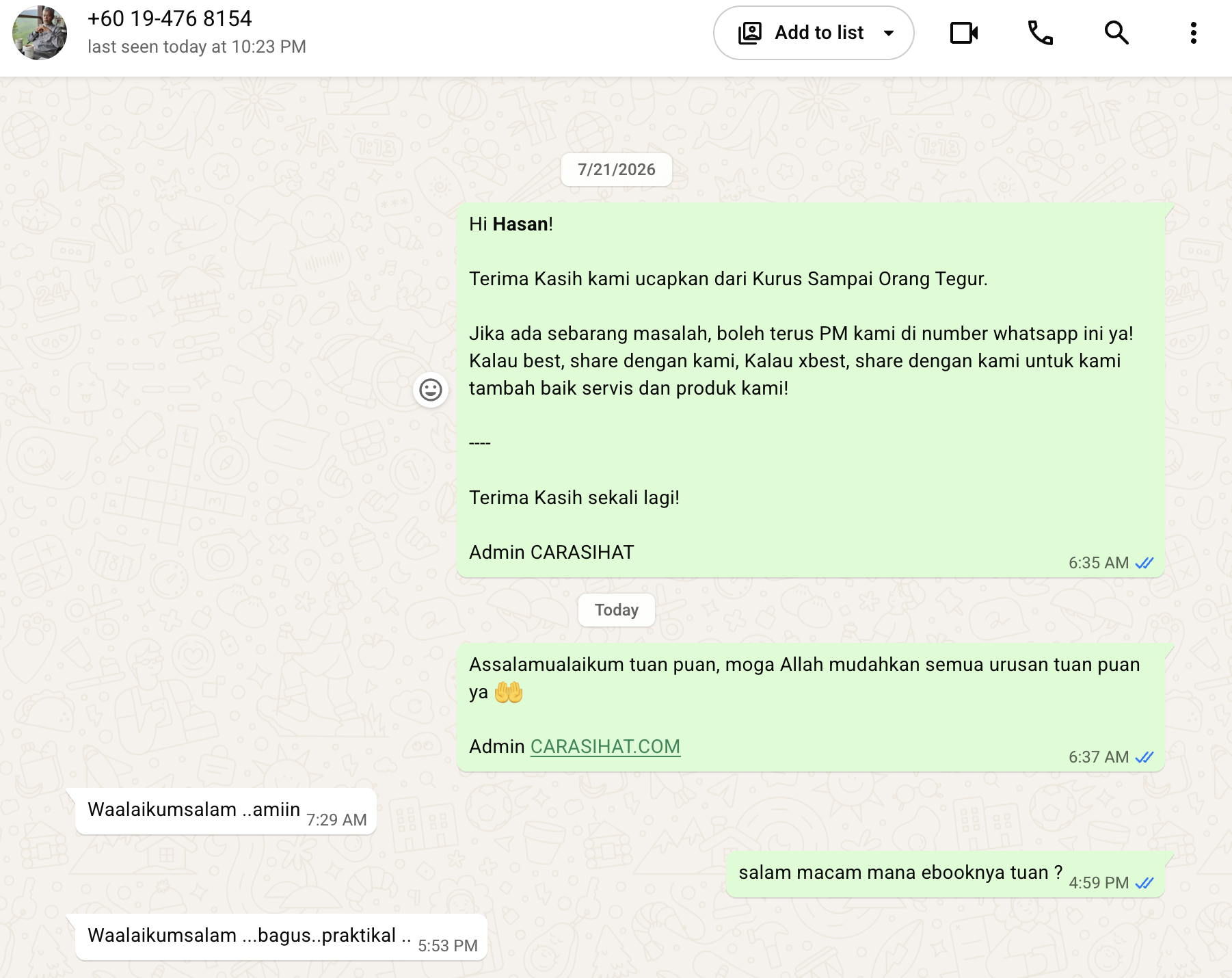 Testimoni sebenar pembeli yang mengatakan ebook Kurus Sampai Orang Tegur bagus dan praktikal